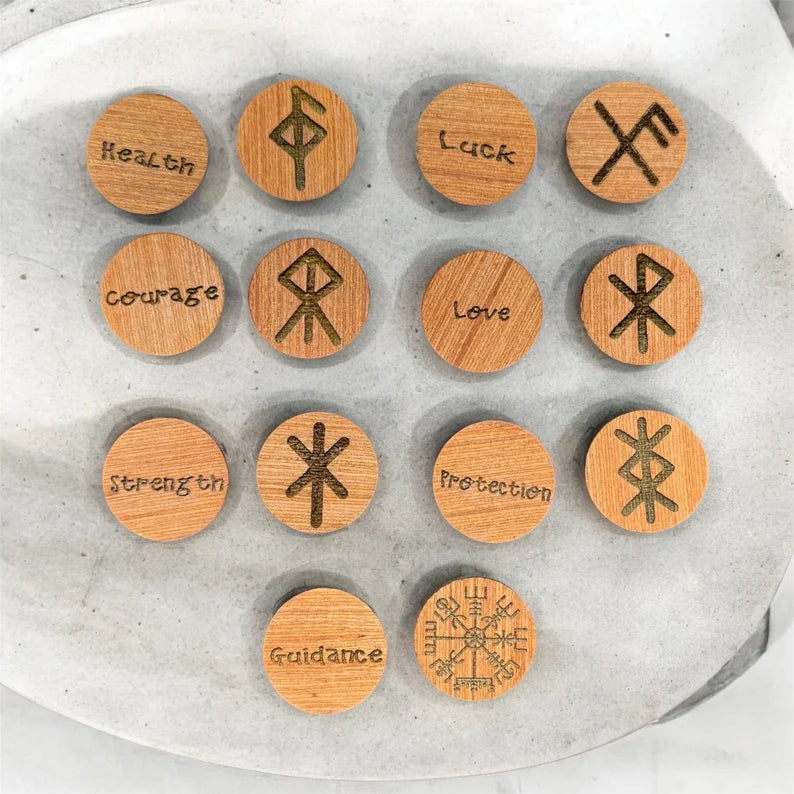 Pocket Runes, Binding Runes, Wooden Runic Symbols, Divination Runes, Viking Norse Letters, Rune Charms, Norse Mythology