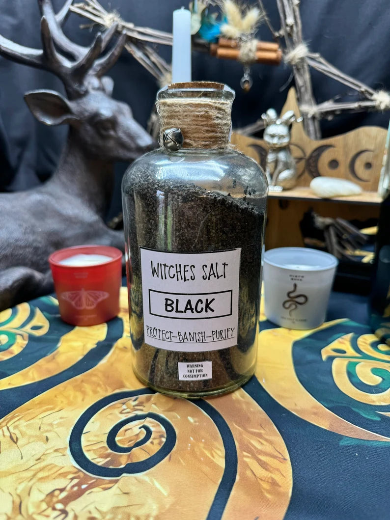 Witch's Black Salt, Black Salt, Protection Salt, Banishing Salt, Protect, Banish, Purify, Spells, Altar, Witchcraft Large Bottle